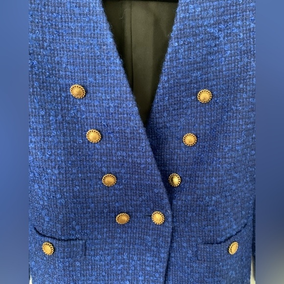 RARE Saint Laurent collarless blue tweed long blazer jacket NWT - Picture 10 of 14